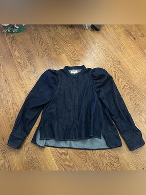 Psophia Vazquez de Castro Dark Indigo Denim Blouse small long puff sleeve